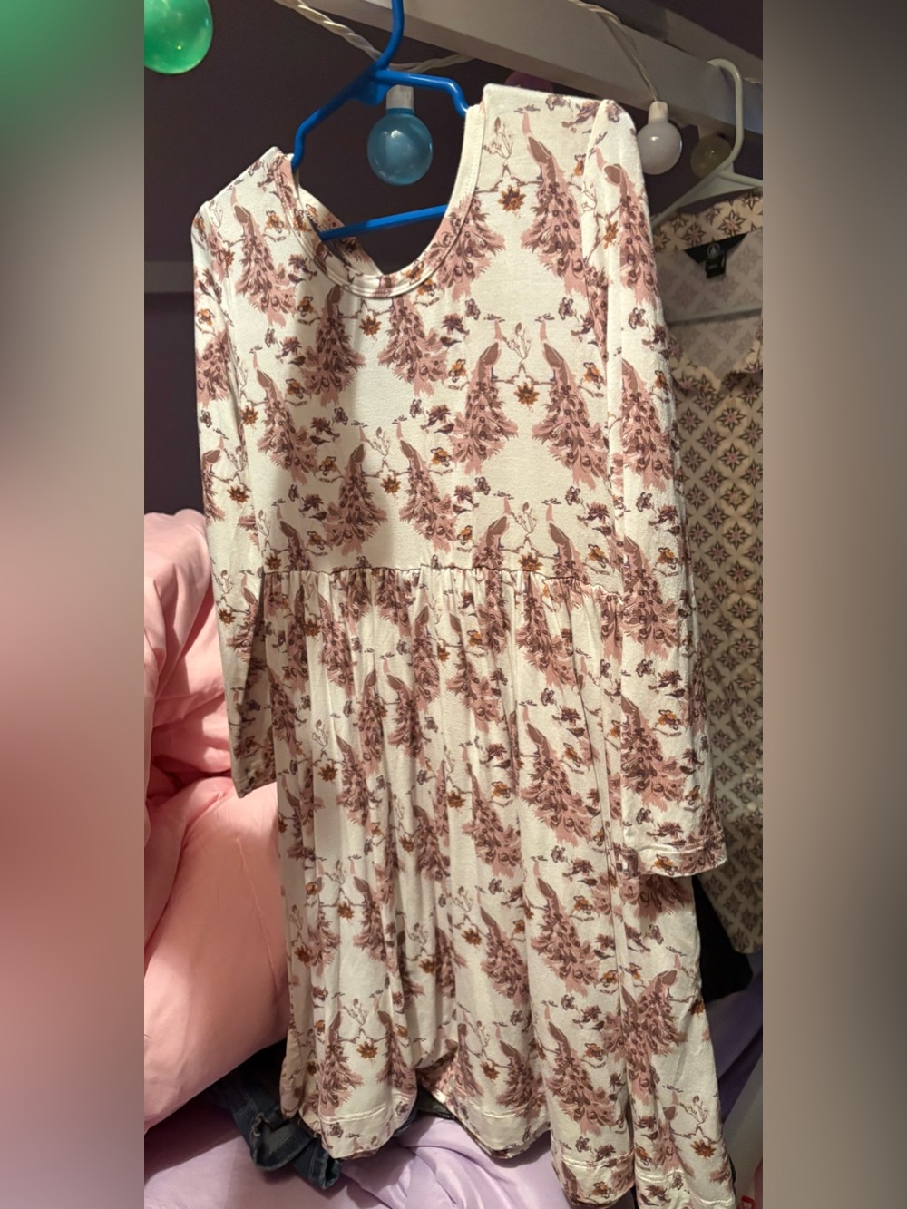 Vintage Kate Quinn girls size 5 year bamboo peacock feather twirl dress